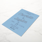 Blauw Elegant Folie Script Fotobruiloft Folie Uitnodiging (Gedraaid)