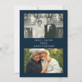 Blauw Elegant Gold Leaf Jubileum Foto Kaart (Achterkant)