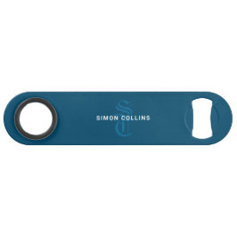 Blauw Elegant Gotisch Monogram Naam Middeleeuws Ty Speed Flessenopener