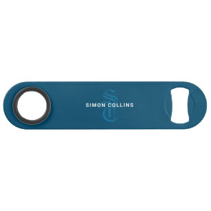 Blauw Elegant Gotisch Monogram Naam Middeleeuws Ty Speed Flessenopener