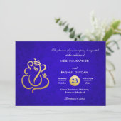 Blauw Elegant Gouden Folie Ganesha Indian Damask Kaart (Staand voorkant)