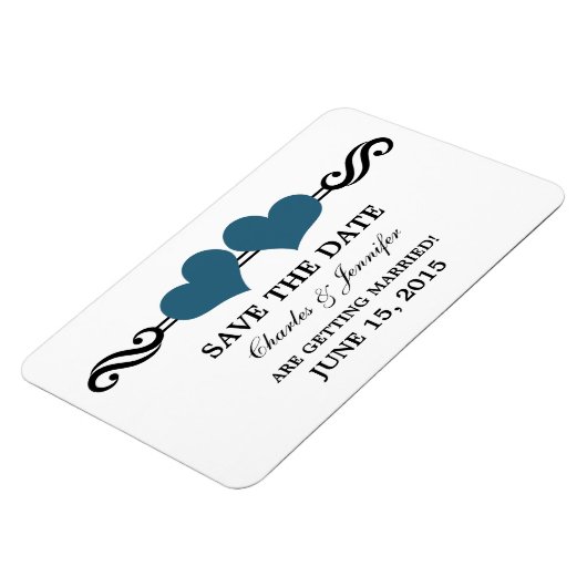 Blauw elegant hart Opslaan Datum magneet (Linkerzijde)