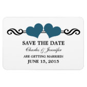 Blauw elegant hart Opslaan Datum magneet (Horizontaal)