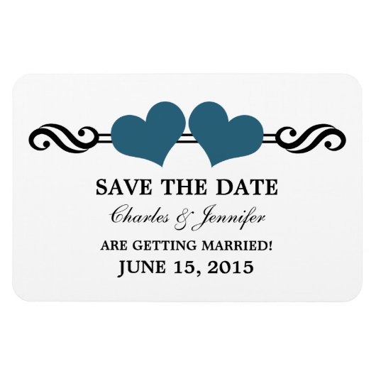 Blauw elegant hart Opslaan Datum magneet (Horizontaal)