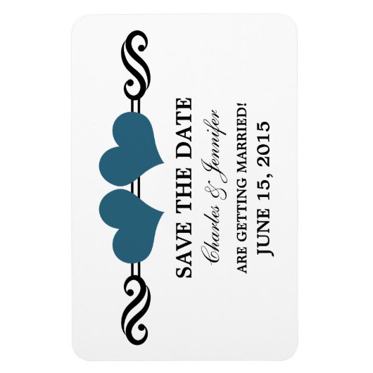 Blauw elegant hart Opslaan Datum magneet (Verticaal)