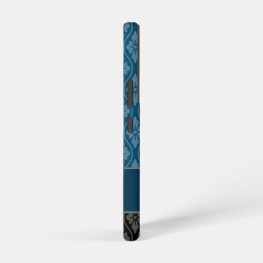 Blauw Elegant Japans Tatewaku Patroon Samsung Galaxy Hoesje (Rechterkant)