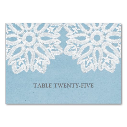 Blauw Elegant Kant Tafelkaart Kaart (Voorkant)