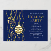 Blauw Elegant Kerstfeest Zakelijke Vakantie Folie Uitnodiging (Voorkant)