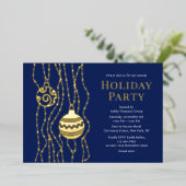 Blauw Elegant Kerstfeest Zakelijke Vakantie Folie Uitnodiging (Staand Voorkant)