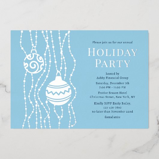 Blauw Elegant Kerstfeest Zakelijke Vakantie Folie Uitnodiging (Voorkant)