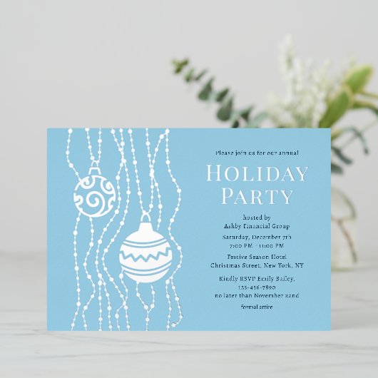 Blauw Elegant Kerstfeest Zakelijke Vakantie Folie Uitnodiging (Staand Voorkant)