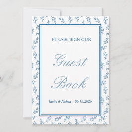 Blauw Elegant Klassiek Trouwen Guest Book Sign