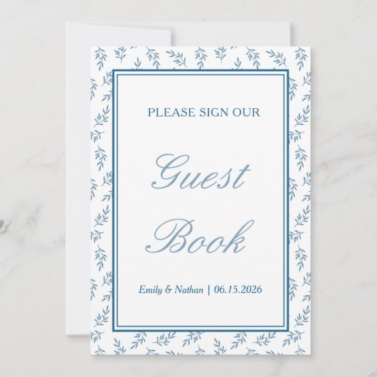 Blauw Elegant Klassiek Trouwen Guest Book Sign (Voorkant)