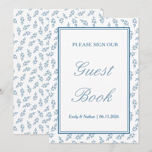 Blauw Elegant Klassiek Trouwen Guest Book Sign (Voorkant / Achterkant)