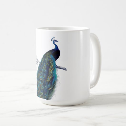  blauw Elegant kleurig Peacock Koffiemok (Voorkant rechts)