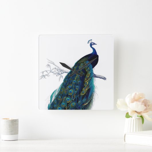 blauw Elegant kleurig Peacock Vierkante Klok (Huis)