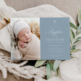 Blauw Elegant Kruis Kalligrafie Foto Dop Kaart