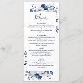 Blauw Elegant Landelijk Bloemig Trouwen Menu (Voorkant)