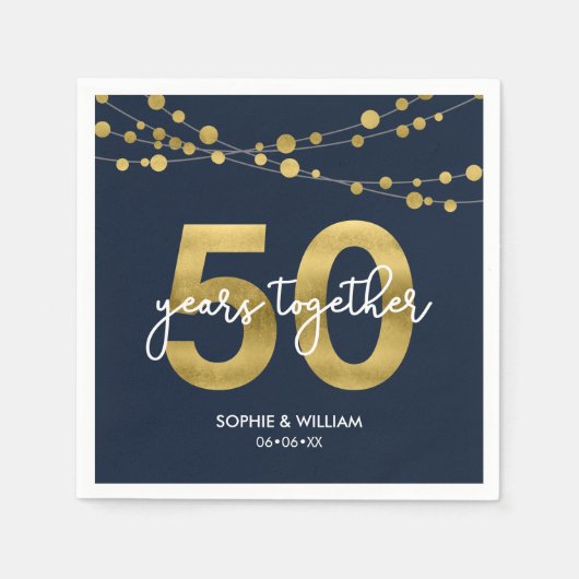 Blauw Elegant Lichten 50ste Bruiloft Jubileum Part Servet (Voorkant)