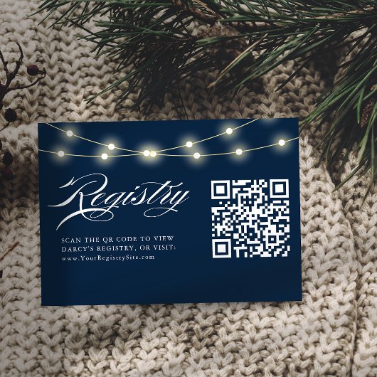 Blauw Elegant Minimalistisch Baby shower QR Code G Informatiekaartje