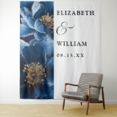 Blauw Elegant Modern Bloemstuk Bruiloftachtergrond Wandkleed (In situ)