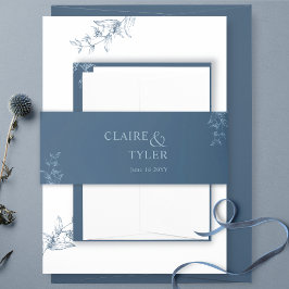 Blauw Elegant modern en minimaal huwelijk Uitnodigingen Wikkel