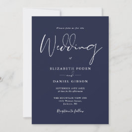 Blauw Elegant Modern Schrift Huwelijk Kaart