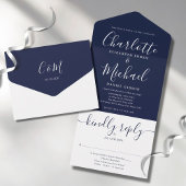 Blauw Elegant Modern Schrift Minimalistische Trouw All In One Uitnodiging