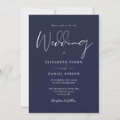 Blauw Elegant Modern Schrift Trouwfeest Kaart (Voorkant)