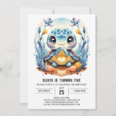 Blauw Elegant Modern Turtle Boy Verjaardag Kaart (Voorkant)