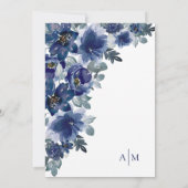 Blauw Elegant Modern Waterverf Bloem Bruiloft Kaart (Achterkant)