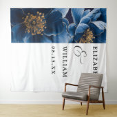 Blauw Elegant Moderne Bloemstuk Bruiloftsfond Wandkleed (In Situ (horizontaal))