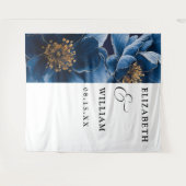 Blauw Elegant Moderne Bloemstuk Bruiloftsfond Wandkleed (Voorkant (horizontaal))