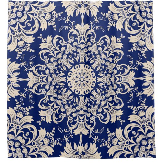 Blauw : Elegant naadloos patroon. Douchegordijn (Voorkant)