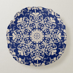 Blauw : Elegant naadloos patroon. Rond Kussen