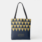 Blauw Elegant Naam Faux Gouden Driehoek Patroon Tote Bag (Achterkant)