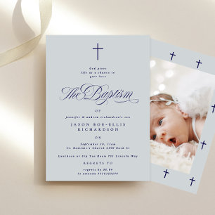 Blauw Elegant Navy Cross Boy Fotodoop Kaart