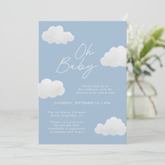 Blauw elegant Oh Baby shower modern stijlvol Kaart (Staand voorkant)