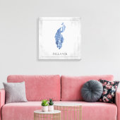 Blauw Elegant Peacock Canvas afdrukken (Insitu (Woonkamer))
