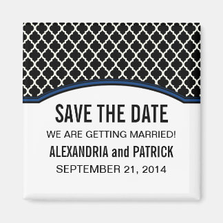 Blauw elegant Quatrefoil slaat de Magnet Datum op