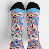 Blauw Elegant Rood Hart Patroon | 5 Fotocollage Sokken (Top)