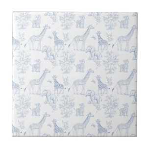 Blauw Elegant Safari Toile Vintage Ontwerp Tegeltje