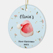 Blauw Elegant Santa Hat Baby's Eerste Kerstmis Keramisch Ornament (Links)