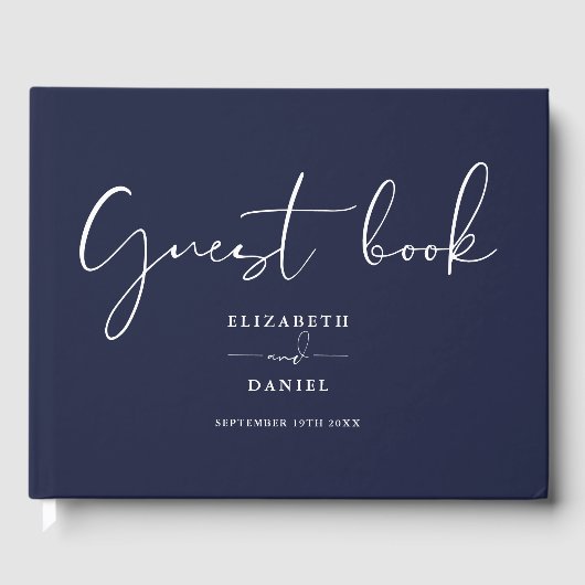 Blauw Elegant Schrift Huwelijk Gastenboek (Voorkant)