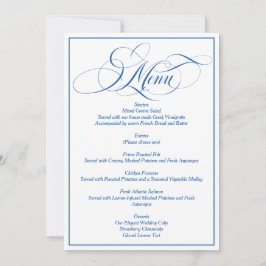 Blauw elegant schrift trouwmenu kaart