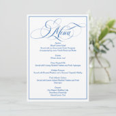 Blauw elegant schrift trouwmenu kaart (Staand voorkant)