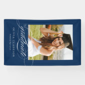 Blauw Elegant Script Afstuderen Photo Party Spandoek (Horizontaal)