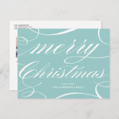 Blauw Elegant Script Bloeien Vrolijk Kerstfeest Feestdagenkaart (Voorkant / Achterkant)