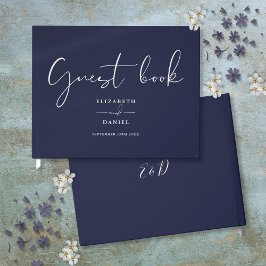 Blauw Elegant Script Huwelijk Gastenboek