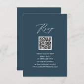 Blauw Elegant Script Minimalist QR Bruiloft RSVP Informatiekaartje (Voorkant / Achterkant)